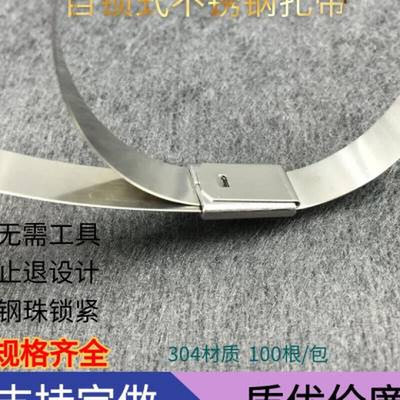 厂销爆品304不锈钢扎带16400自锁式白钢绑带金属扎丝卡扣抱箍可品