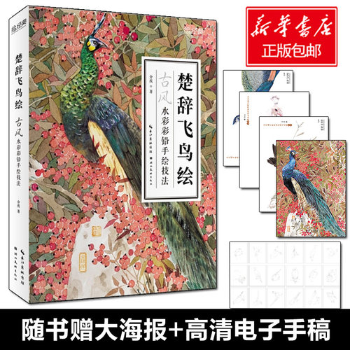 【赠海报+电子手稿】绘经典楚辞飞鸟绘 介疾详解器解法绘4部分 水彩铅动物手绘画入门临摹基础教程 古风鸟类绘画技法画册书籍