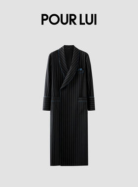 璞履 深灰色正装条纹青果领家居长袍 奢华可外穿 POUR LUI LGR121