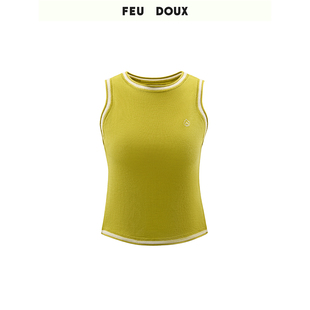FEU DOUX 经典修身羊毛桑蚕丝混纺针织背心无袖针织上衣女夏