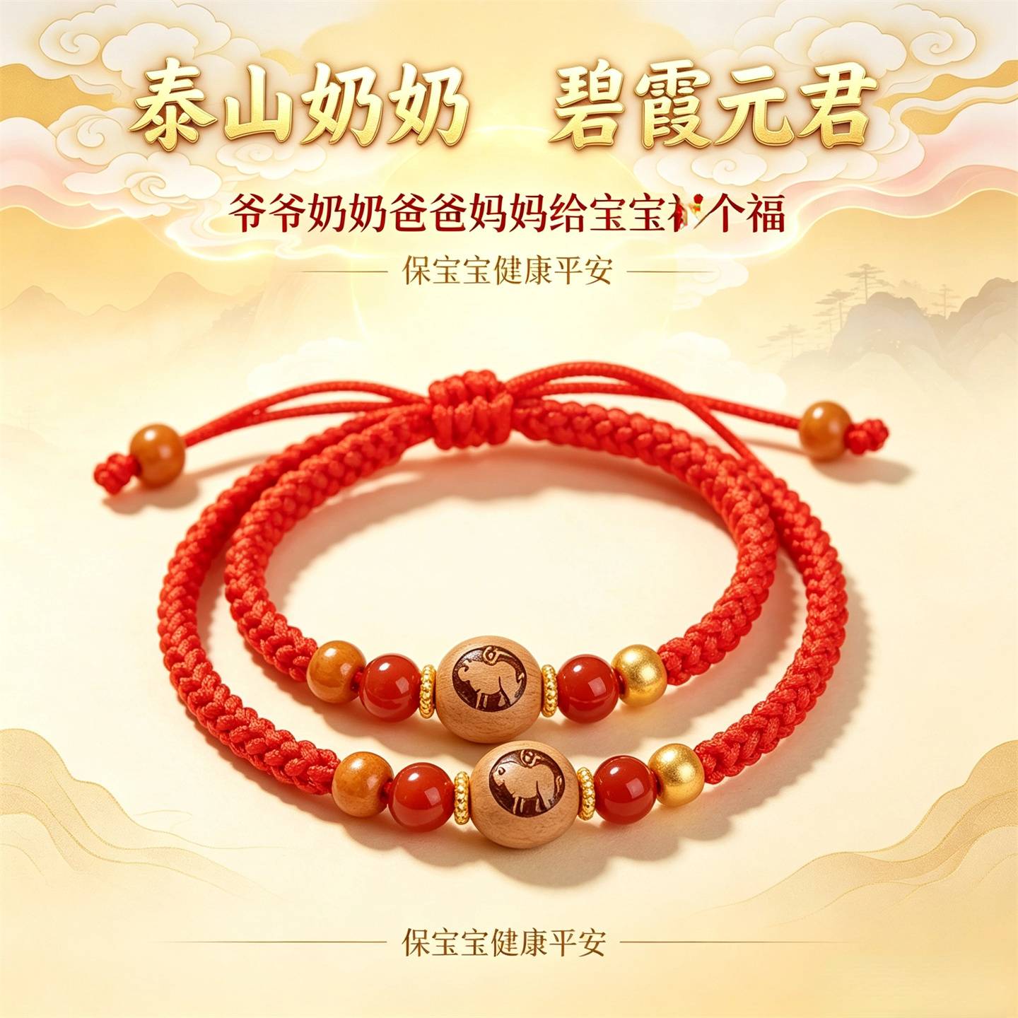 泰山奶奶碧霞元君桃木红绳生肖