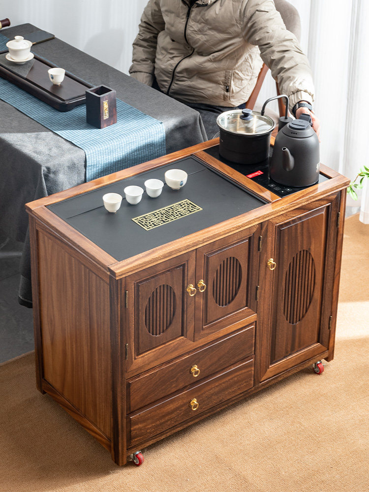 胡桃木茶台家用小茶台烧水壶一体式移动茶水柜新中式简约实木茶桌