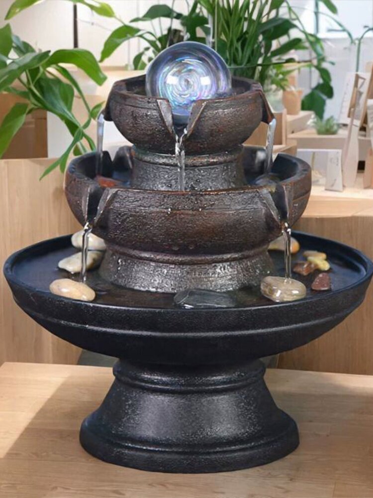 桌台流水财富摆件循环水风水球轮喷泉水景入口桌高端装饰