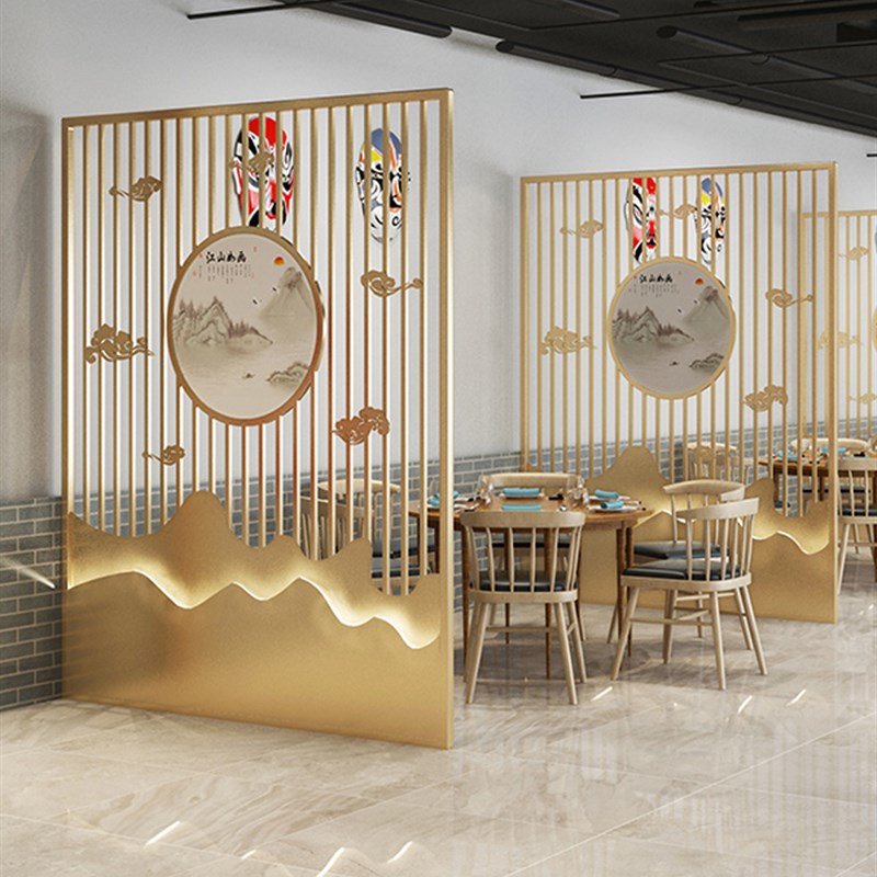 新店卡座隔d断新中式铁艺屏风格栅装饰商用餐厅火锅店包间镂空玄