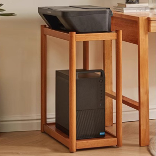 实木主机壳置物架电脑主机放置柜双层印表机支架托 托架边柜可移