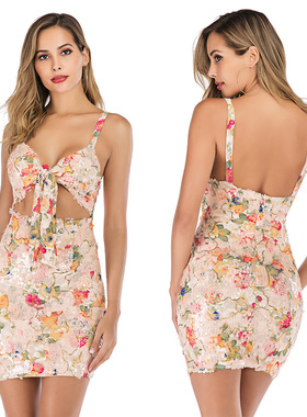 Summer Sexy Fashion Dresses Sleeveles Sparkly Printing Dress