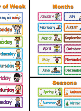 Monthly Headliners Set 12 Months of The Year Day of the Week