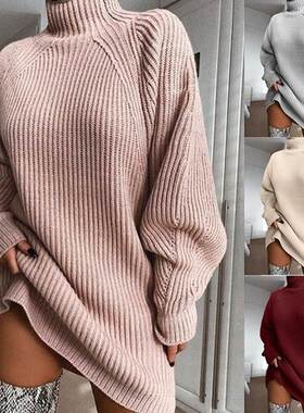 2022Autumn winte loose Sweater fashion turtleneck Knit dress