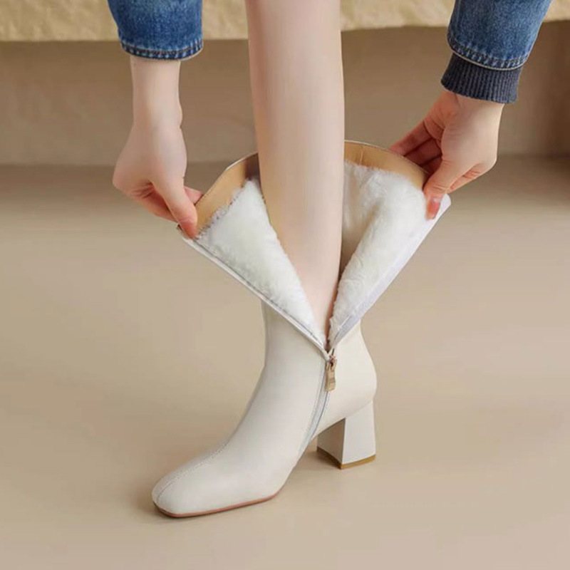 小个子高跟长靴高筒雪地靴女2025新款冬季加绒加厚黑色靴子中筒靴