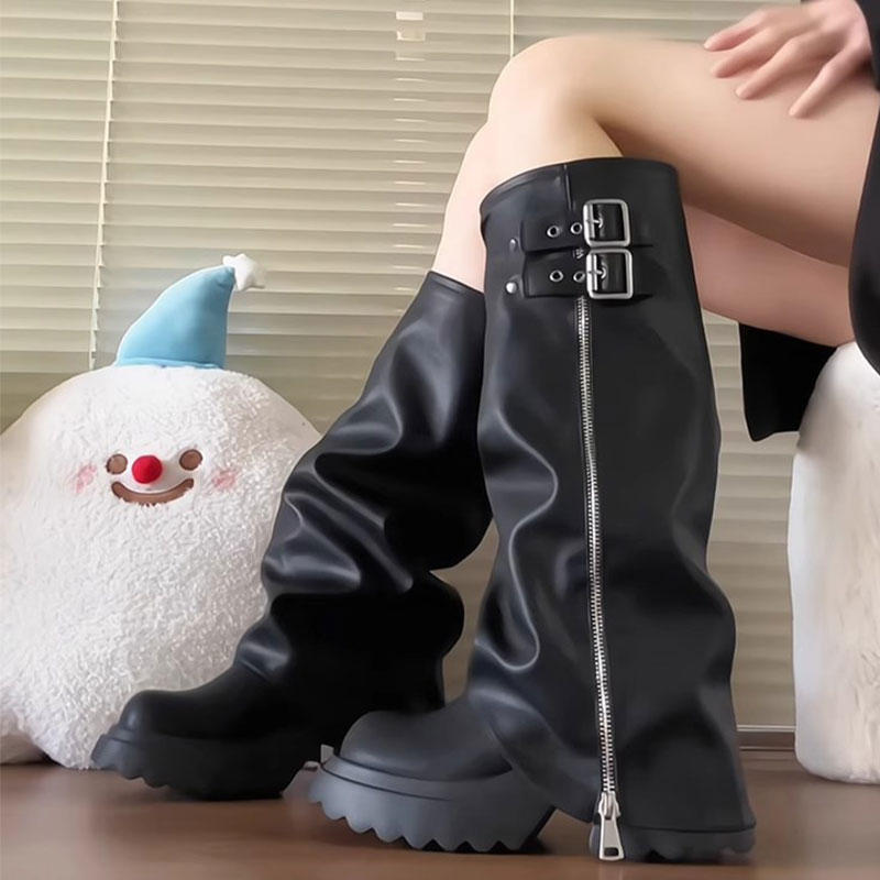 不过膝长筒靴甜酷高筒小个子骑士靴女2025辣妹大头裤厚底增高管靴