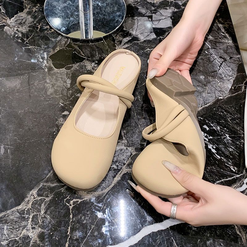 软底包头半拖鞋女生外穿2025新款夏季平底玛丽珍孕妇一脚蹬半托鞋