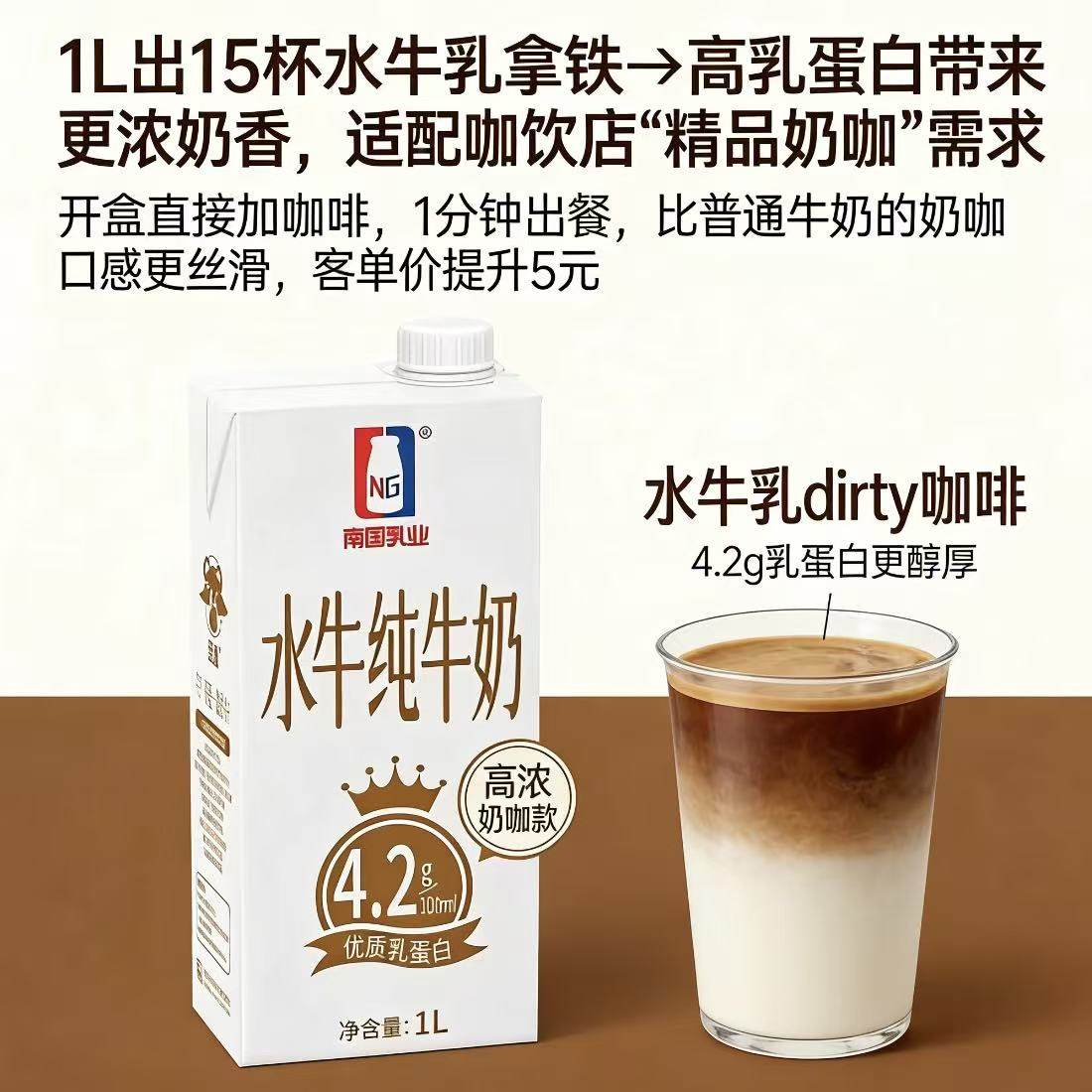 南国乳业水牛纯牛奶乳蛋白4.2g咖啡拿铁奶茶商用营养早餐纯牛奶1L,咖啡/麦片/冲饮,纯牛奶,淘宝优惠券,粉丝福利购,淘宝优惠卷