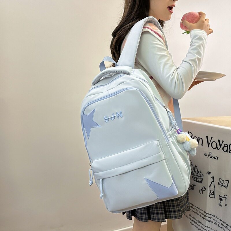 初中生书包女高颜值减负大书包休闲韩版纯色大容量森系2025新款