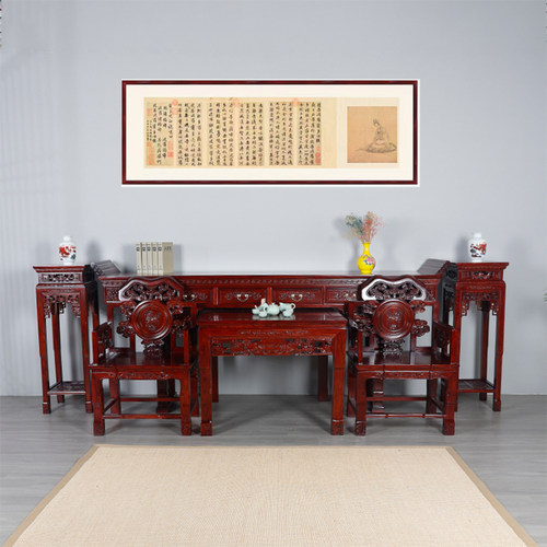 实木中堂六件套供桌农村堂屋条案客厅中式榆木仿古八仙桌家具组合