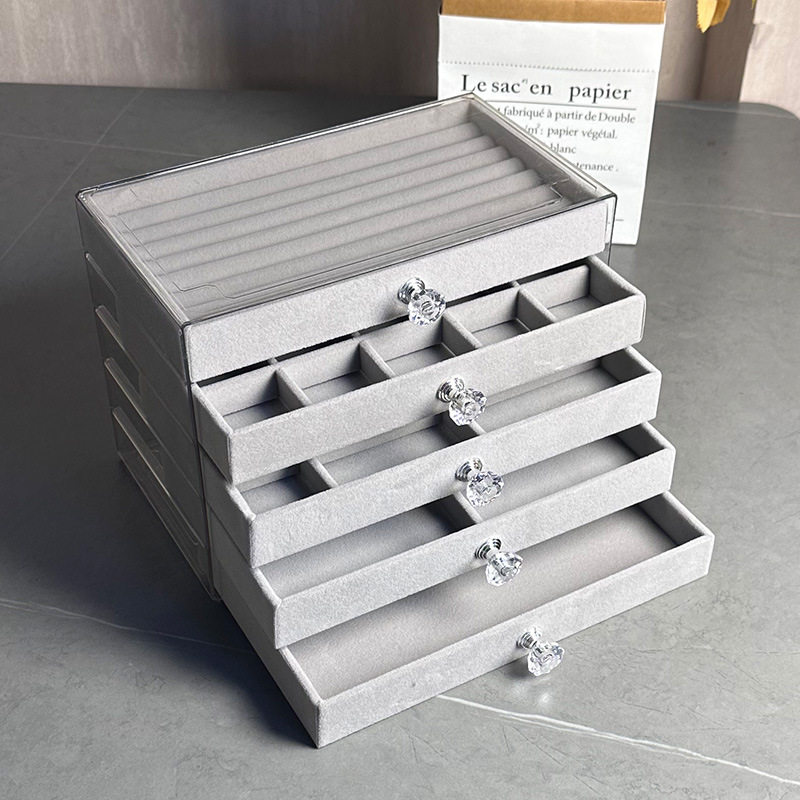 多层抽屉式绒布首饰盒耳钉耳饰手镯收纳架饰品展示盒,收纳整理,首饰盒,淘宝优惠券,粉丝福利购,淘宝优惠卷
