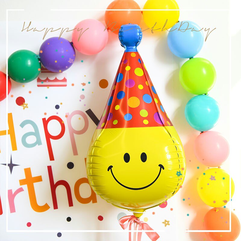 ins风笑脸帽子铝膜气球表情生日场景布置装饰小红书宝宝拍照道具