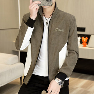 2025青年外套春秋新款潮流休闲夹克男士时尚社会风拼色立领上衣