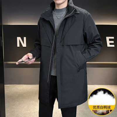 冬季男士中长款羽绒服假两件棉服