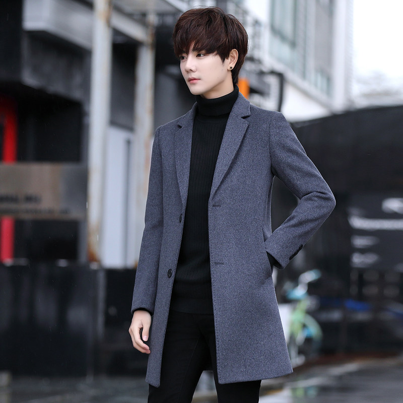男士修身风衣青年中长款毛呢大衣