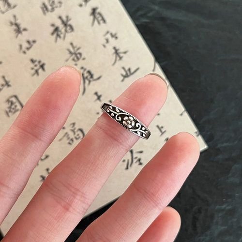 纯银999梅花戒指新中式复古