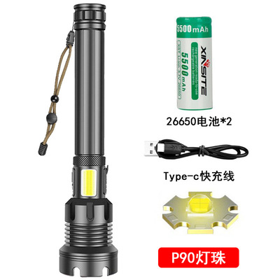 P50充电新款伸缩铝合金手电筒XHP50 强光手电筒电量显示USB