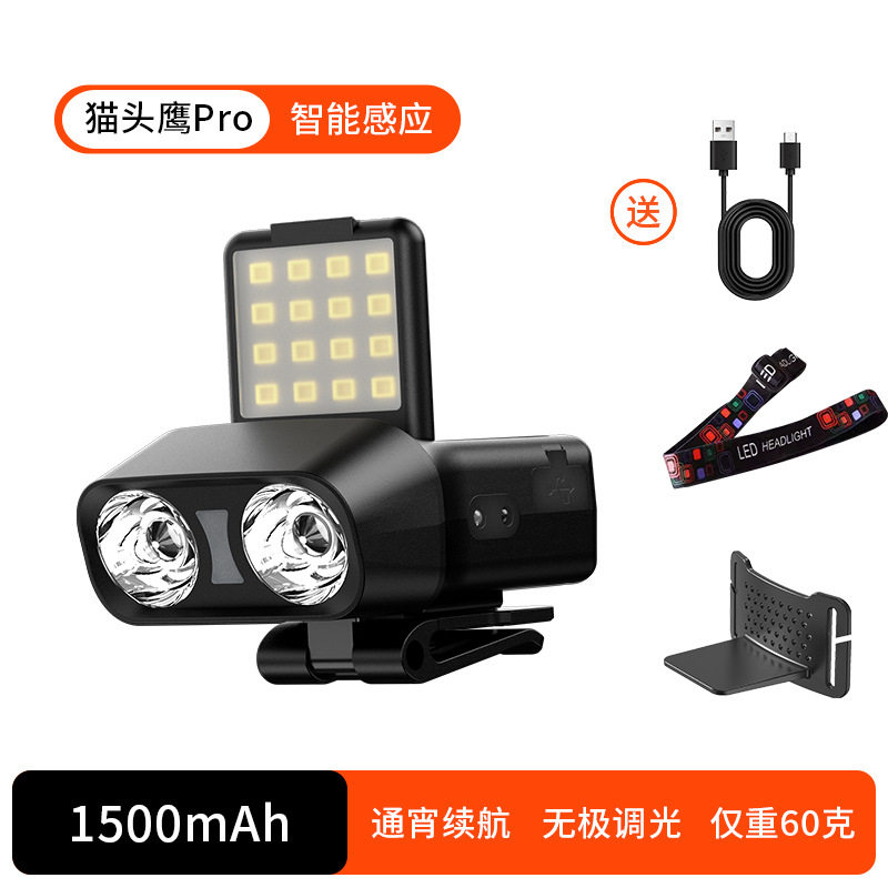 头灯长续航锂电充电强光超亮led头戴式户外夜钓感应钓鱼夹帽灯cob