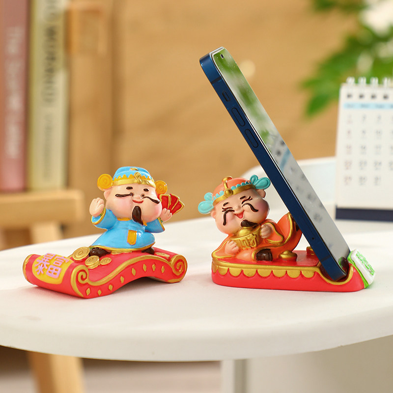 创意财神小摆件招财手机支架可爱办公室工位桌面发财暴富装饰礼物