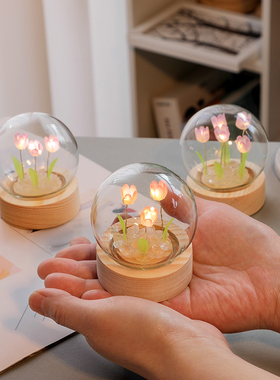 迷你郁金香小夜灯摆件手工diy制作卧室书房装饰品女神节生日礼物