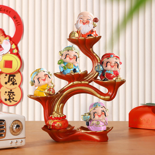 招财五福财神爷摆件前台装饰品