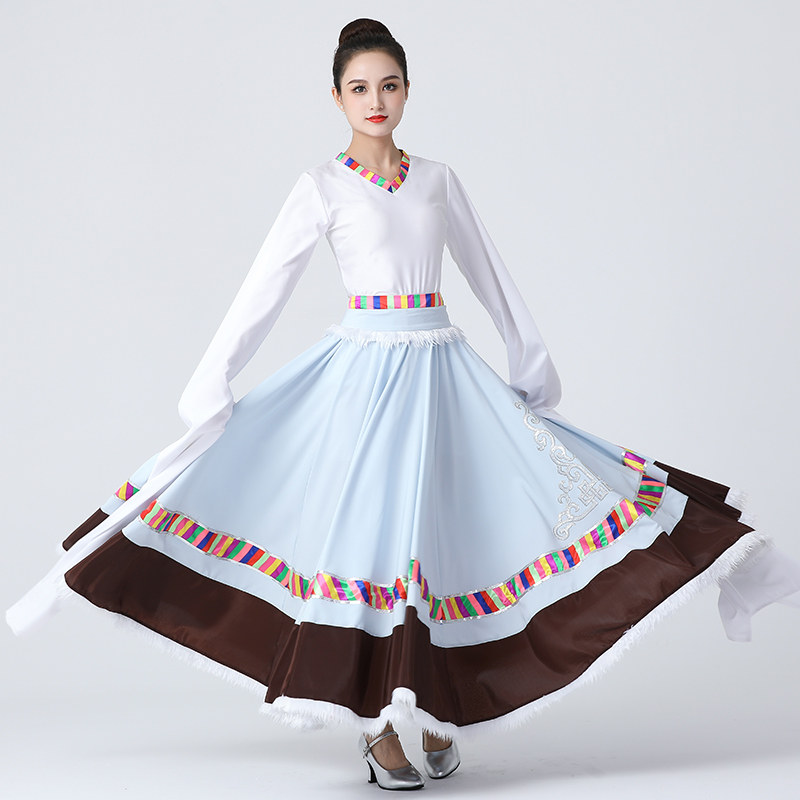 藏族舞蹈服女水袖徐曼妮演出服表演服艺考民族舞蹈服装大摆裙飘逸