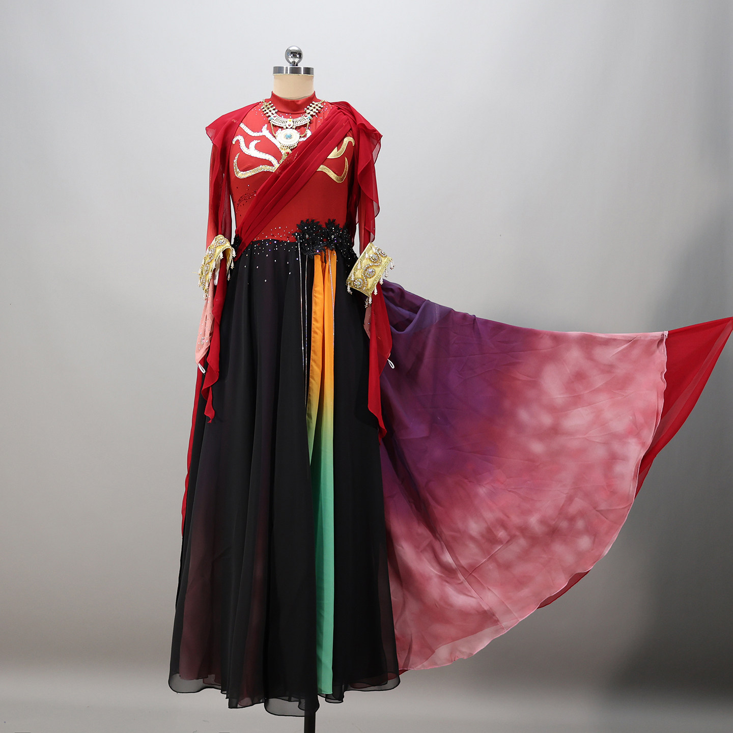 千织万丝民族舞蹈服装飘逸飞天敦煌演出服石迹龟兹剧目服独舞定制