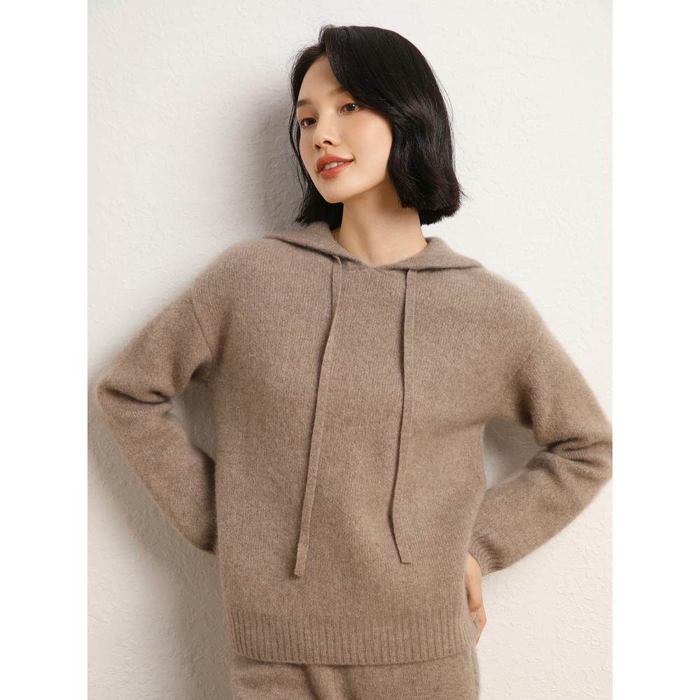 MONLOUVE慵懒风连帽衫女宽松加厚套头针织短款纯色毛衣女秋冬卫衣