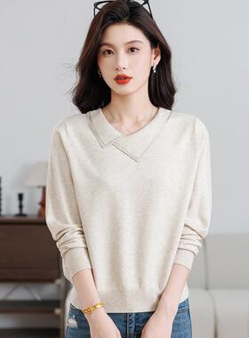 MONLOUVE本命年红色V领针织衫女长袖洋气衫秋冬款打底衫宽松内搭