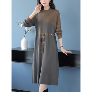 MONLOUVE2025妈妈收腰针织连衣裙女秋冬宽松长款大码胖mm气质阔太