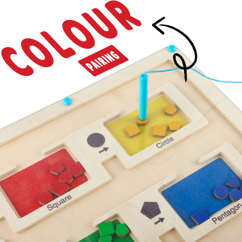 木制早教益智玩具儿童四色蒙氏逻辑思维运笔专注力颜色几何磁珠板,玩具/童车/益智/积木/模型,迷宫类,淘宝优惠券,粉丝福利购,淘宝优惠卷