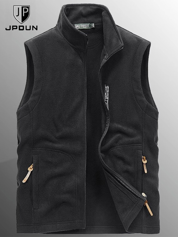JPDUN SPRING FALL STAND COLLAR OUTDOOR CASUAL FLEECE VEST MENS POLAR FLEECE SHOULDER VEST MENS SLEEVELESS JACKET