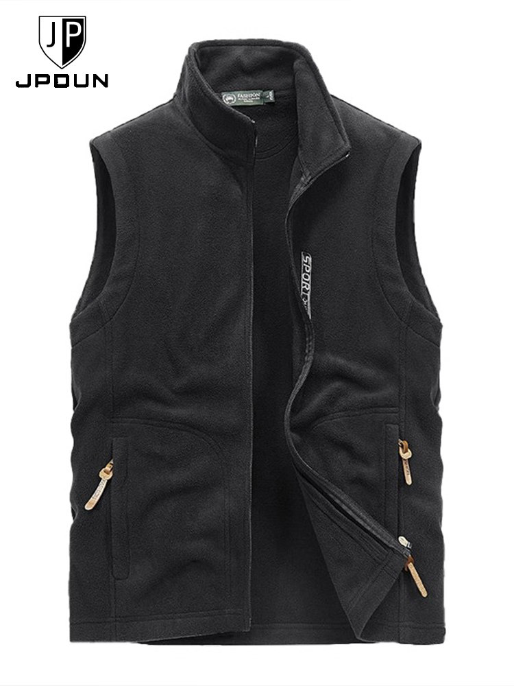 JPDUN SPRING FALL STAND COLLAR OUTDOOR CASUAL FLEECE VEST MENS POLAR FLEECE SHOULDER VEST MENS SLEEVELESS JACKET