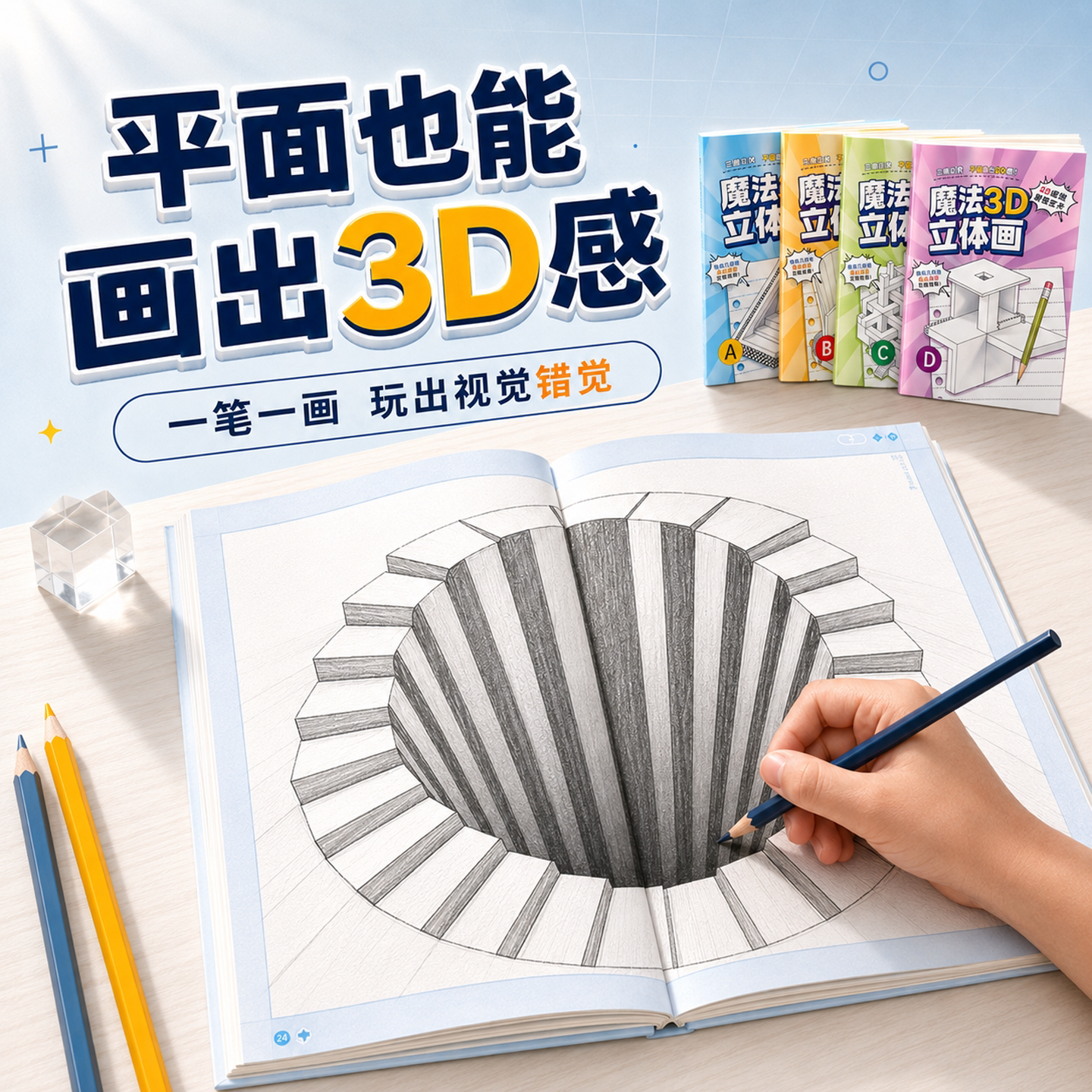 魔法3d立体画2026新款神奇趣味描摹画画本小学生绘画本涂色临摹本