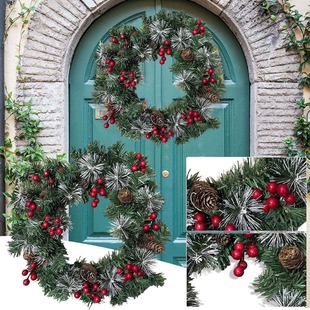 豪贝圣诞节装 饰品创意松果门挂花环圣诞前门带灯圣诞花环厨壁挂件