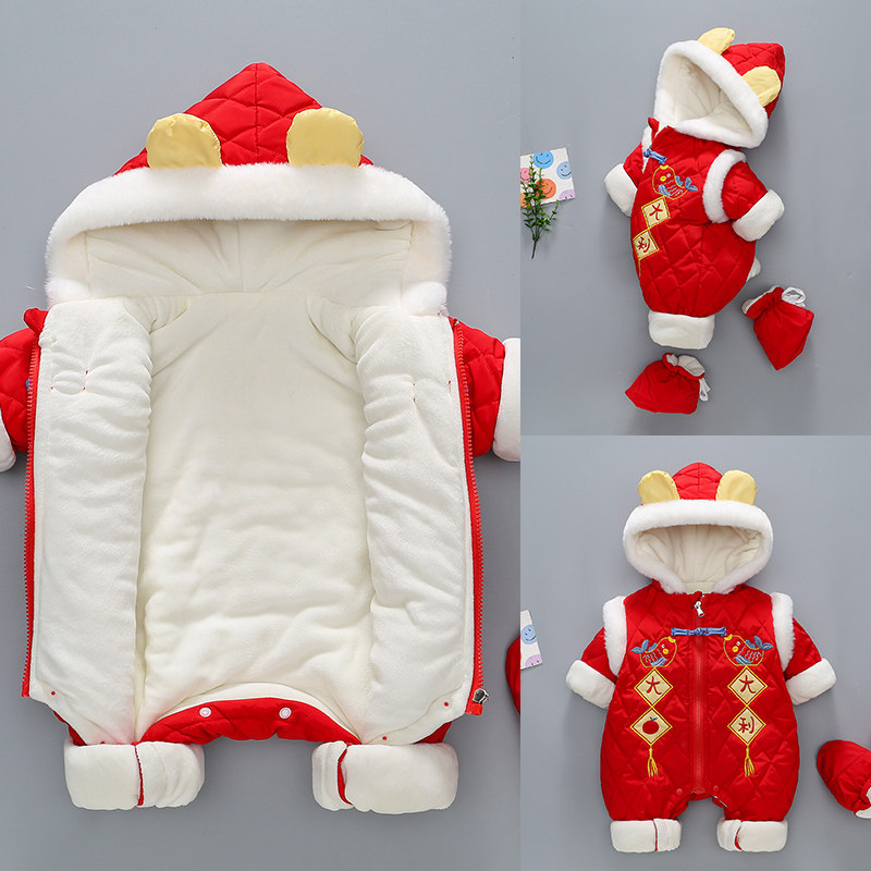 满月新年服拜年过年满月冬装大吉大利婴儿连体衣宝宝衣服新生儿冬