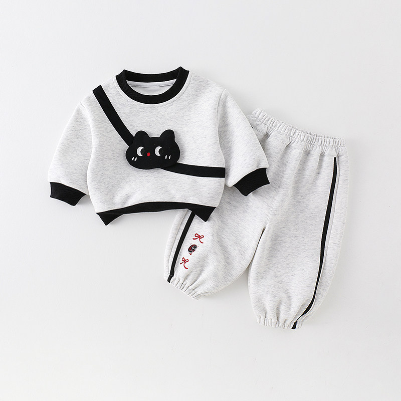 婴儿套装宝宝春秋衣服早秋分体婴幼儿分体两件套小猫卫衣秋装时尚