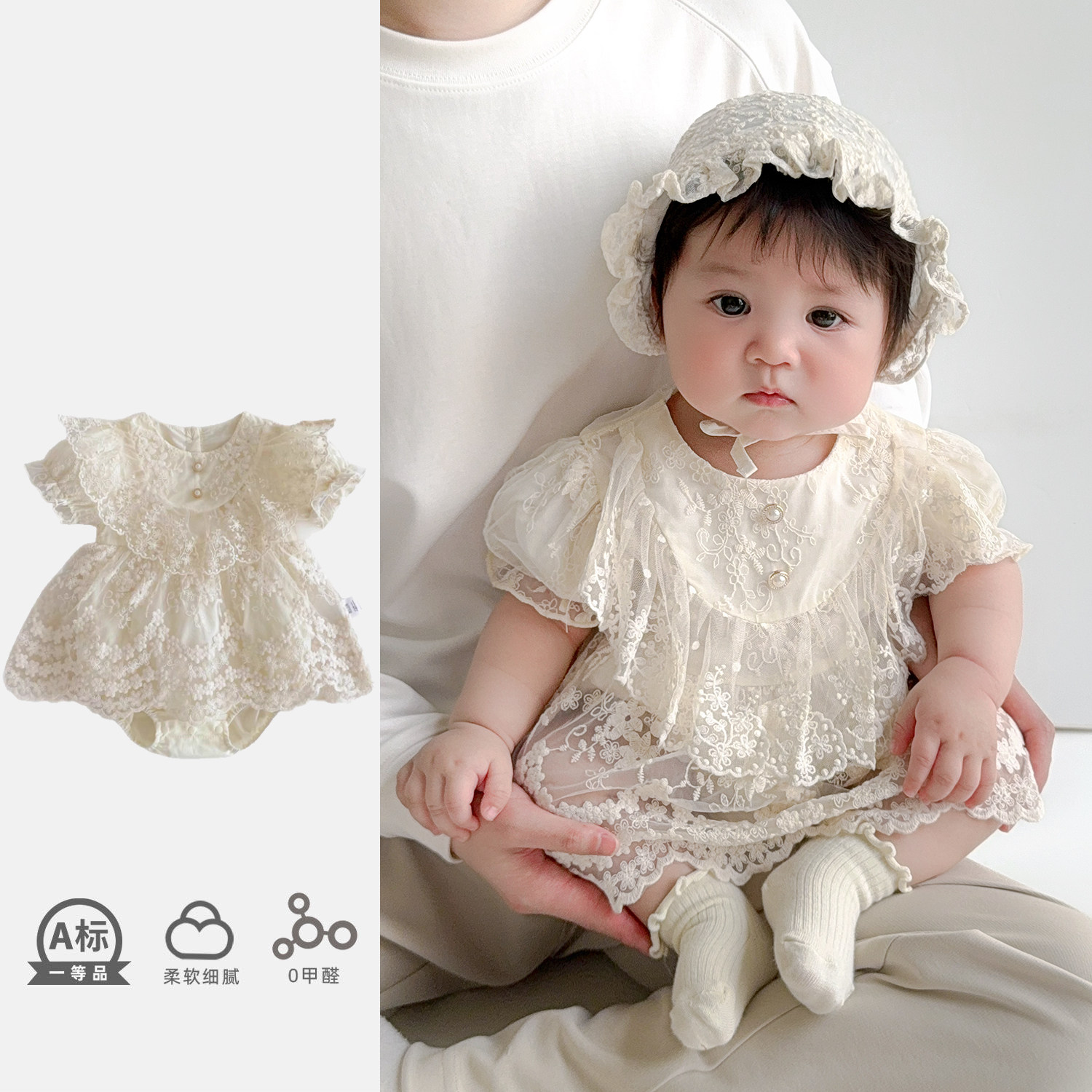 婴儿衣服夏装洋气宫廷风包屁哈衣裙新生女宝宝百天周岁礼服公主裙
