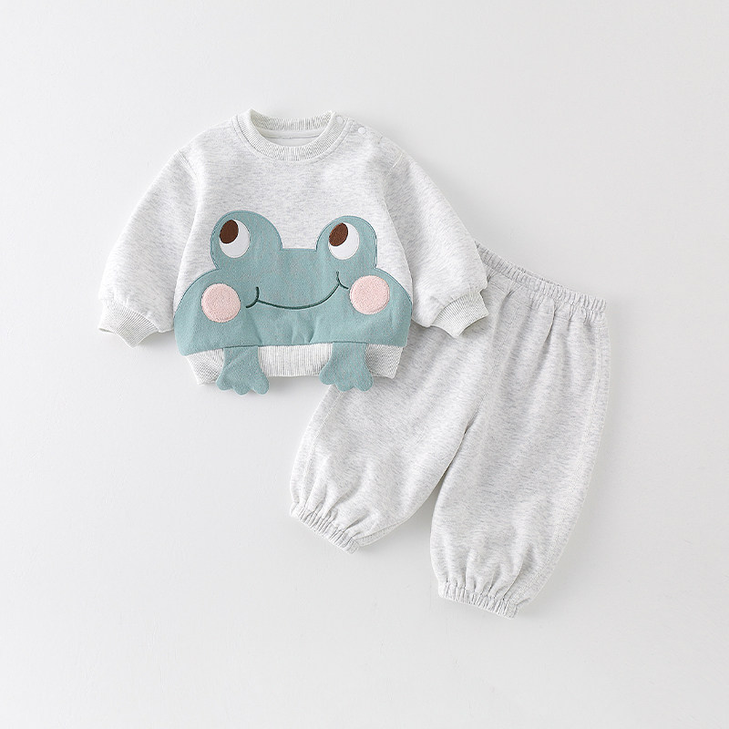 婴儿套装宝宝春秋衣服早秋分体婴幼儿分体两件套青蛙卫衣秋装时尚