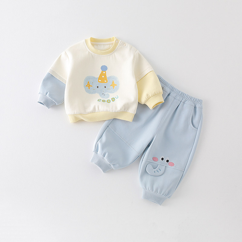 婴儿套装宝宝春秋衣服早秋分体婴幼儿分体两件套小奶象秋卫衣时尚