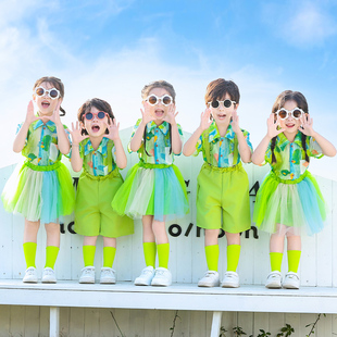 六一儿童表演服装小学生港风绿色蓬蓬裙演出服幼儿园舞蹈班服套装