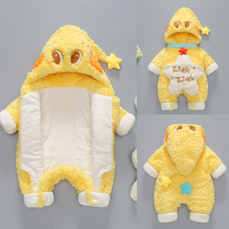 星星婴儿冬季连体衣新生儿宝宝外出服抱衣冬装衣服加绒加厚冬保暖