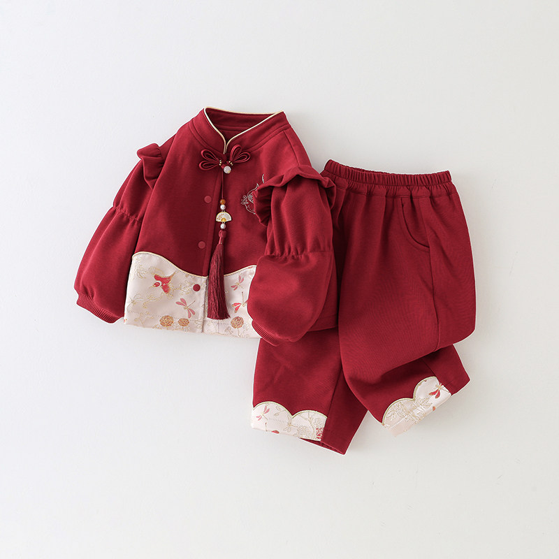 婴幼儿唐装汉服分体套装秋两件套婴儿衣服宝宝鲤鱼满月春秋新中式