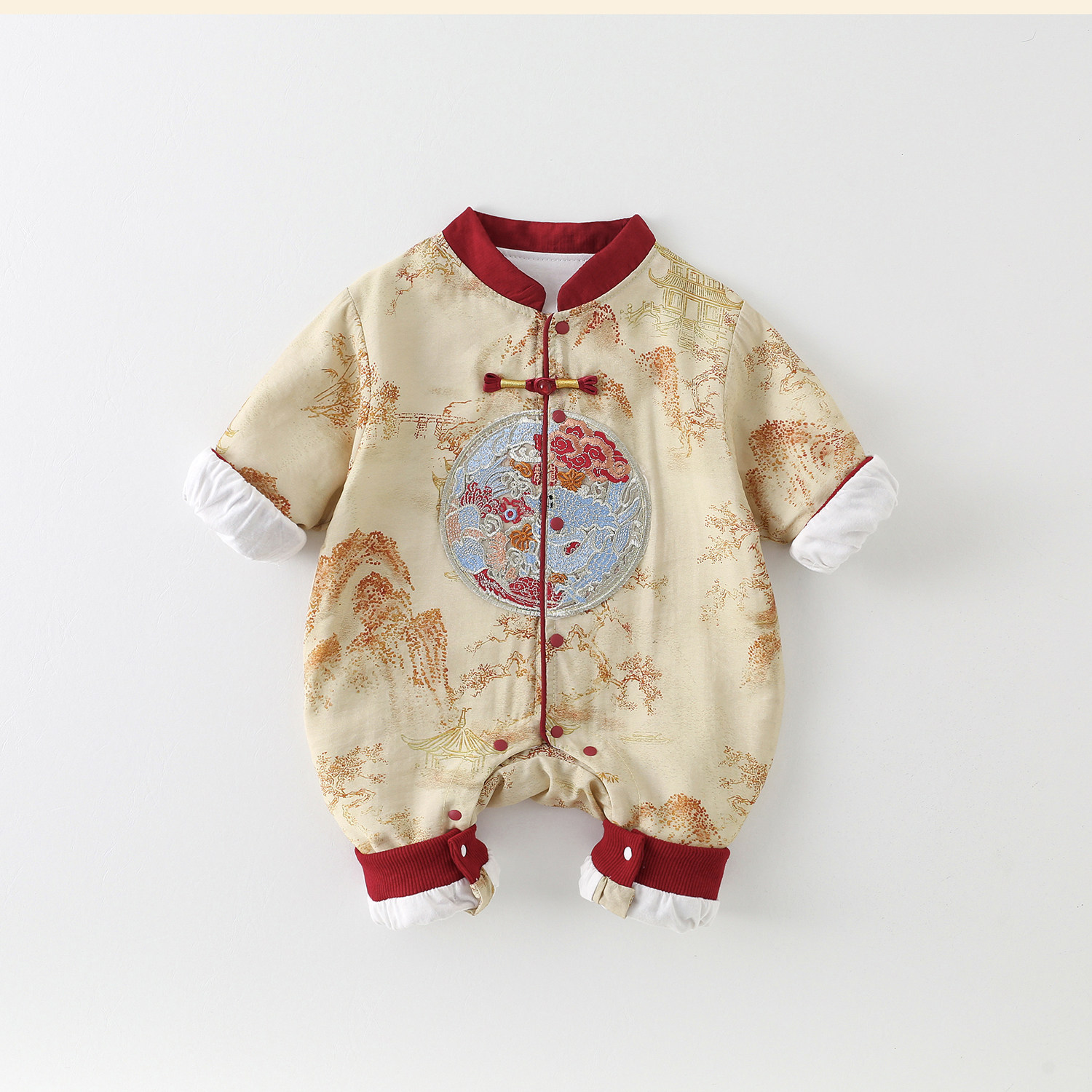 婴儿春秋连体衣新中式国风宝宝衣服新生儿秋冬唐装汉服秋季超萌秋