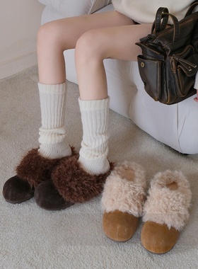 奶油松果～！复古风加绒毛毛鞋女2025冬季包头勃肯鞋保暖懒人拖鞋