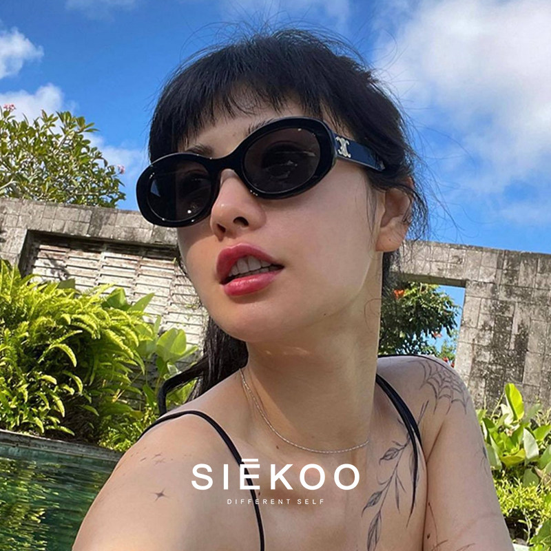 复古凯旋墨镜女士高级感夏2023新款椭圆近视太阳眼镜防紫外线白框